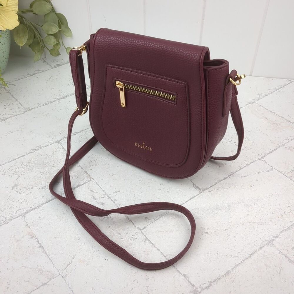 Kedzie Camden Mini Messenger Crossbody Bag Vegan Leather Purse Wine Burgundy - Picture 10 of 11
